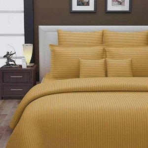home decor 300 tc microfiber satin stripes plain bedsheet for double bed king 90 inch x 100 inch size with two pillow covers for home-hotels-guest house- beige
