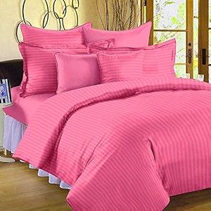 home decor 300 tc microfiber satin stripes plain bedsheet for double bed king 90 inch x 100 inch size with two pillow covers for home-hotels-guest house- pink