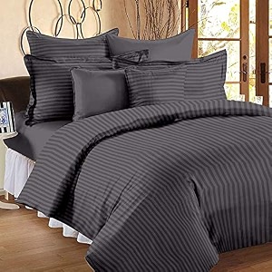 home decor 300 tc microfiber satin stripes plain bedsheet for double bed king 90 inch x 100 inch size with two pillow covers for home-hotels-guest house- dark grey