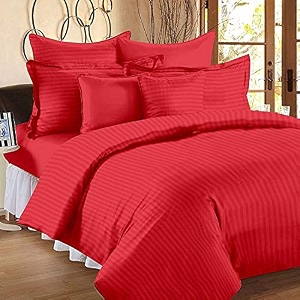 home decor 300 tc microfiber satin stripes plain bedsheet for double bed king 90 inch x 100 inch size with two pillow covers for home-hotels-guest house- red