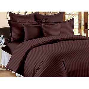 home decor 300 tc microfiber satin stripes plain bedsheet for double bed king 90 inch x 100 inch size with two pillow covers for home-hotels-guest house- brown