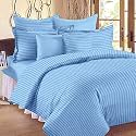 Home Decor 300 TC Microfiber Satin Stripes Plain Bedsheet for Double Bed King 90 inch x 100 inch Size with Two Pillow Covers for Home-Hotels-Guest House- (Light Blue)