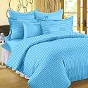 Home Decor 300 TC Microfiber Satin Stripes Plain Bedsheet for Double Bed King 90 inch x 100 inch Size with Two Pillow Covers for Home-Hotels-Guest House- (Aqua Blue)