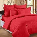 Home Decor 300 TC Microfiber Satin Stripes Plain Bedsheet for Double Bed King 90 inch x 100 inch Size with Two Pillow Covers for Home-Hotels-Guest House- (Red)