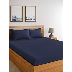 solid color 100 soft and premium 2 double bedsheet with 4 pillow covers size 230 cm x 228 cm navy blue