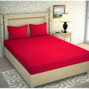 solid color 100 soft and premium 2 double bedsheet with 4 pillow covers size 230 cm x 228 cm red