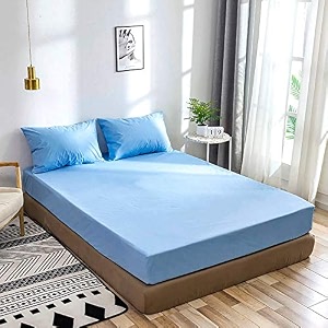 solid color 100 soft and premium 2 double bedsheet with 4 pillow covers size 230 cm x 228 cm light blue