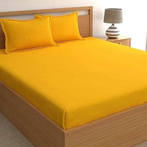 solid color microfibre soft and premium 1 double bedsheet with 2 pillow covers size 230 cm x 228 cm yellow