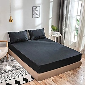 solid colour microfibre soft and premium 1 double bedsheet with 2 pillow covers size 230 cm x 228 cm black