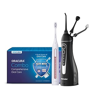 oracura daily pro combo oc200 smart plus water flosser black amp sb300 sonic smart electric rechargeable toothbrush peach