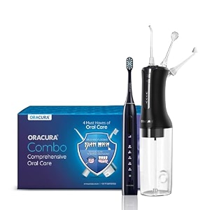 oracura combo oc300 daily pro smart pro water flosser black amp sb300 sonic lite electric rechargeable toothbrush grey
