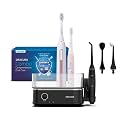 ORACURA® Combo OC450 Dental PRO Countertop Smart Water Flosser Black With SB300 Sonic Smart Electric Rechargeable Toothbrush &amp; KSB200 Kids Sonic Rechargeable Electric Toothbrush Peach