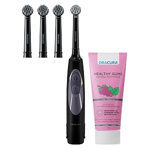 oracura ob100 oscillating electric toothbrush for men amp women  battery operated 1 brush head included ipx6 water resistant - white