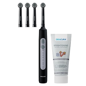 oracura ob200 oscillating electric toothbrush for men amp women  black comes with extra 3 brush heads  charcoal brightening natural toothpaste rechargeable amp waterproof
