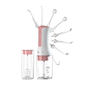 oracura oc300 pro kids parent care water flosser for teeth  4 modes 300ml amp 200ml tanks with 8 tips  water flosser for adults amp kids with braces peach