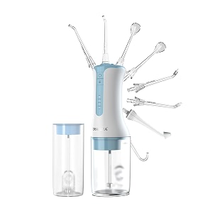 oracura oc300 pro kids parent care water flosser for teeth  4 modes 300ml amp 200ml tanks with 8 tips  water flosser for adults amp kids with braces blue