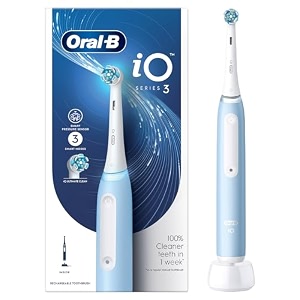 oral-b io3 ultimate clean electric toothbrush for adults  3 smart modes  io pressure sensor  tuft-in-tuft bristles  ipx7 waterproof  2 year warranty  round brush head ice blue