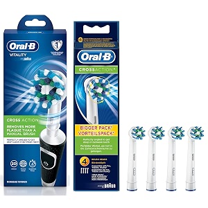 oral b vitality 100 black criss cross electric rechargeable toothbrush powered by braun amp oral b cross action toothbrush heads pack of 4 replacement refills for electric rechargeable - oral care combo