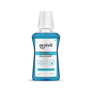probiotic anti-plaque mouthwash with mild thyme  fights germs  no alcohol no burning sensation no artificial flavours for men amp women  300ml