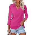 ORANDESIGNE Womens 3/4 Length Sleeve Tops Collared V Neck Polo Shirts