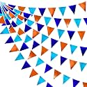 Orange Blue Party Decorations Metallic Fabric Triangle Pennant Flag Bunting Banner Garland for Birthday Baby Shower Graduation Bridal Shower Wedding Bachelorette Engagement Space Theme Party Supplies