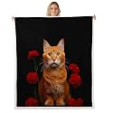 Orange Cat Fleece Blankets for Kids Boys