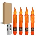Orange Flameless Short Taper Candles, Real Wax Hand Dipped LED Battery Operated with Remote, Flickering Flame Lights for Festival Party Home Décor, 6.7 Inch Primitive Flameless Candles, 4PCS