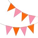 Orange and Pink Pennant Banner,Orange and Pink Vintage Double Sided Triangle Flag，for Autumn Party Decoration,Pack of 30pcs Triangle Flag