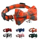 Orange Plaid Bowtie Cat Collar with Bell Breakaway Kitten Collar with Bells