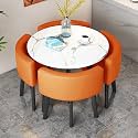 Orange Space-Saving Furniture Reception Table and Chair Set - Small Round Tables for Sales Office, Coffee Table and Chair Combination for Meetings and Negotiations,Orange-Gold Leg