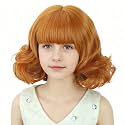 Orange Wig for Kids Short Curly Ginger Orange Bob Chlid Wigs with Bangs Synthetic Wigs with Wig Cap for Cosplay Party Costume