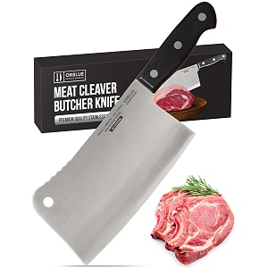 orblue stainless steel chopper-cleaver-butcher knife 7-inch blade for restaurant or home kitchen