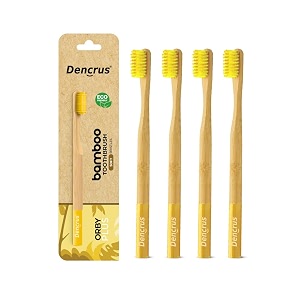 orby plus bamboo toothbrush for adults pack of 4  100 natural amp eco friendly manual toothbrush  ultra soft bristles for gentle sensitive gum care  yellow