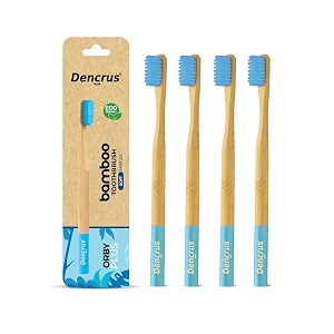 orby plus bamboo toothbrush for adults pack of 4  100 natural amp eco friendly manual toothbrush  ultra soft bristles for gentle sensitive gum care  blue