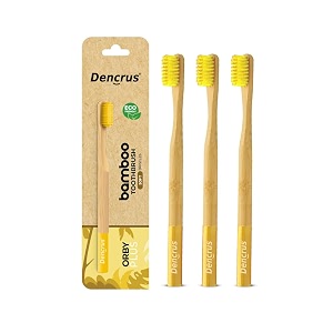 orby plus bamboo toothbrush for adults pack of 3  100 natural amp eco friendly manual toothbrush  ultra soft bristles for gentle sensitive gum care  yellow