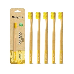 orby plus bamboo toothbrush for adults pack of 3  100 natural amp eco friendly manual toothbrush  ultra soft bristles for gentle sensitive gum care  yellow