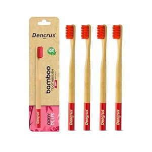 orby plus bamboo toothbrush for adults pack of 4  100 natural amp eco friendly manual toothbrush  ultra soft bristles for gentle sensitive gum care  red
