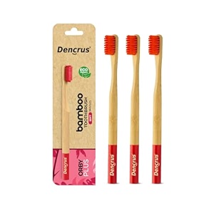 orby plus bamboo toothbrush for adults pack of 3  100 natural amp eco friendly manual toothbrush  ultra soft bristles for gentle sensitive gum care  red