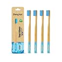 Orby Plus Bamboo Toothbrush for Adults (Pack of 4) | 100% Natural &amp; Eco Friendly Manual Toothbrush | Ultra Soft Bristles for Gentle Sensitive Gum Care | Blue