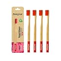 Orby Plus Bamboo Toothbrush for Adults (Pack of 4) | 100% Natural &amp; Eco Friendly Manual Toothbrush | Ultra Soft Bristles for Gentle Sensitive Gum Care | Red