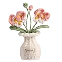 Orchid Crochet Flower Pot Blush Pink Handmade Knitted Phalaenopsis Desk Decor for Home Office