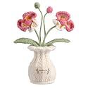 Orchid Crochet Flower Pot Deep Rose Handmade Knitted Phalaenopsis Desk Decor for Home Office