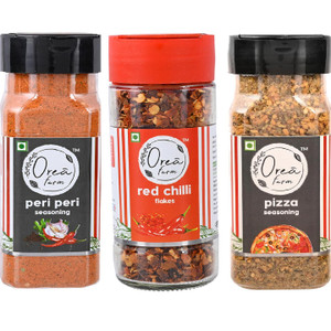 orea farm peri peri 90g red chilli flakes 41g  pizza seasoning 80g pack of 3 210 g