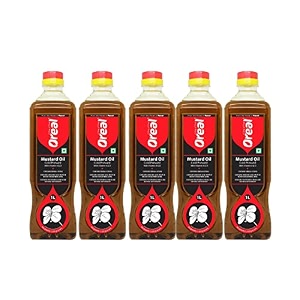 oreal cold pressed mustard oil 1 litre each 5 litres pack of 5 premium kachi ghani pure mustard sarso oil