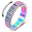 OreilleStar Fidget Spinner Anxiety Ring for Women: Fidget Toys Adults Cute Jesus Cross Thumb Ring Stainless Steel Gold Silver Size 5 6 7 8 9 10