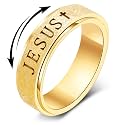 OreilleStar Fidget Spinner Anxiety Ring for Women: Fidget Toys Adults Cute Jesus Cross Thumb Ring Stainless Steel Gold Silver Size 5 6 7 8 9 10
