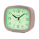 OREVA Plastic Alarm Table Clock with LED and 4 Step Buzzer Sound (Brown Body Green, 9.4 cm x 3.9 cm x 8.5 cm, AA3507)