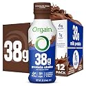 Orgain 38g High Protein Grass-Fed Shake, 6g BCAAs, Chocolate, 14 oz, 12pk