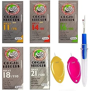 organ sewing machine needles set of 5 pack 1114161821 with sewing seam ripper amp 2 threaders suitable for home sewing machine amp all usha janome machines