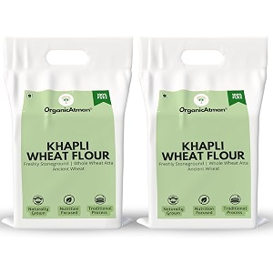 organic atman - khapli wheat flour  freshly ground after order  traditional stoneground  no preservatives  high protein amp fiber  total 10kg  100 whole wheat khapli atta 5kg - pack of 2